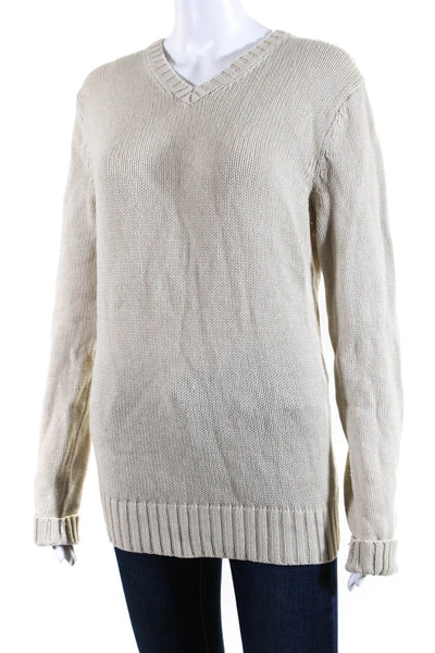 Vince Womens Tight-Knit Long Sleeve V-Neck Pullover Sweater Ivory White Size M