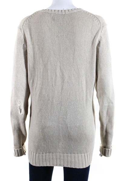 Vince Womens Tight-Knit Long Sleeve V-Neck Pullover Sweater Ivory White Size M