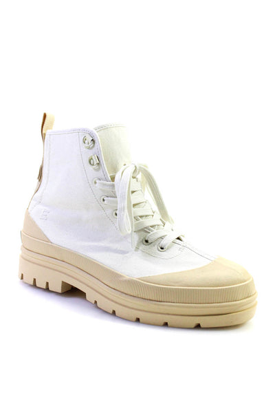 Everlane Womens Lace Up Combat Boots White Organic Cotton Size 8
