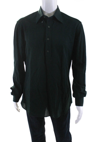 Clements & Church Mens Long Sleeve Collared Polo Shirt Green Cotton Size Large