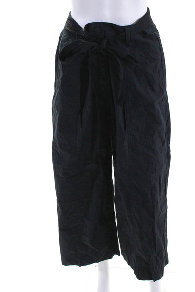 Ulla Johnson Womens Button Up Belted Wide Leg Pants Black Cotton Size 6