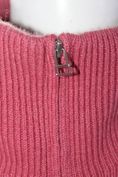 Theory Womens Cashmere Ribbed Half Zipper Turtleneck Sweater Pink Size Medium