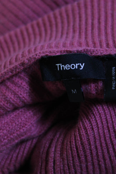 Theory Womens Cashmere Ribbed Half Zipper Turtleneck Sweater Pink Size Medium