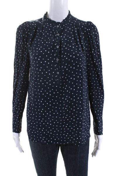 J Crew Womens Silk Polka Dot Half Button Down Blouse Navy Blue Size Small