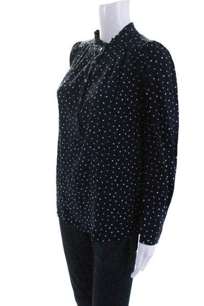 J Crew Womens Silk Polka Dot Half Button Down Blouse Navy Blue Size Small