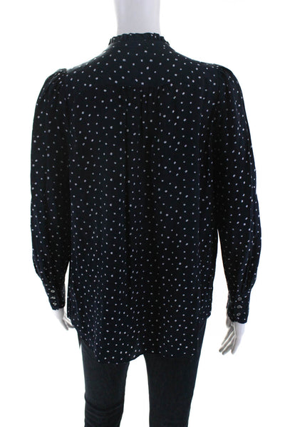 J Crew Womens Silk Polka Dot Half Button Down Blouse Navy Blue Size Small