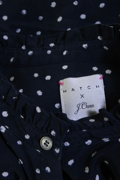 J Crew Womens Silk Polka Dot Half Button Down Blouse Navy Blue Size Small