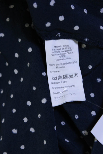 J Crew Womens Silk Polka Dot Half Button Down Blouse Navy Blue Size Small