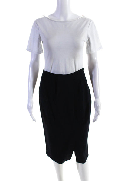 The Fold Womens Lined Front Split Side Zip Knee Length Pencil Skirt Navy Size 6