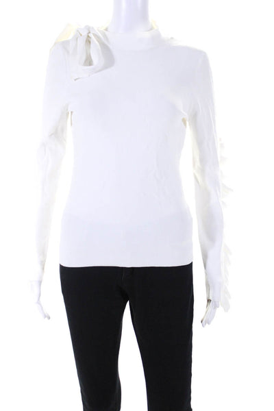 Rachel Rachel Roy Women's Flounce Trim Long Sleeve V-Neck Blouse White Size L