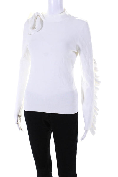 Rachel Rachel Roy Women's Flounce Trim Long Sleeve V-Neck Blouse White Size L