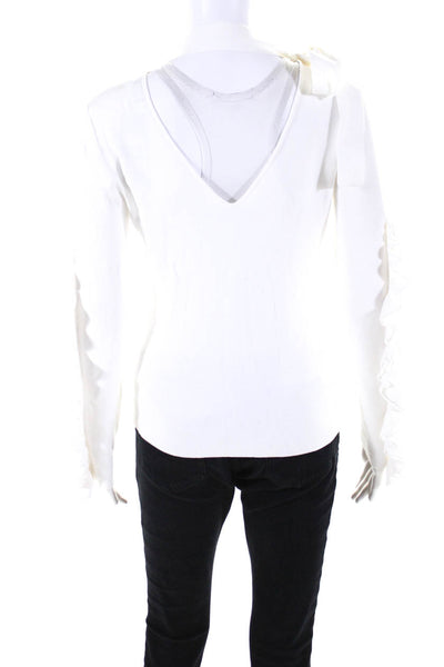 Rachel Rachel Roy Women's Flounce Trim Long Sleeve V-Neck Blouse White Size L