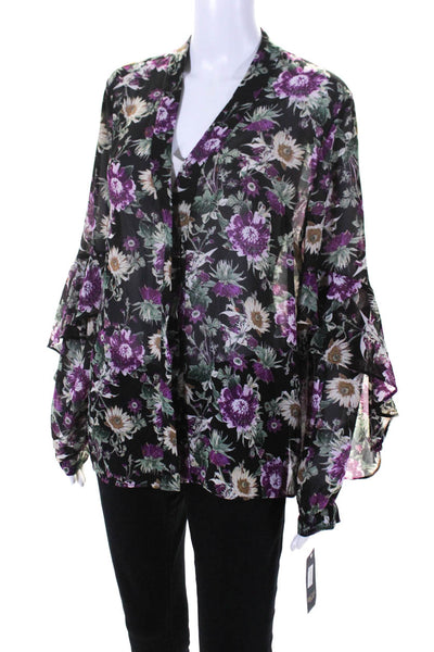 Rachel Rachel Roy Women's Floral Long Sleeve Button Down Blouse Black Size L