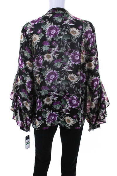 Rachel Rachel Roy Women's Floral Long Sleeve Button Down Blouse Black Size L