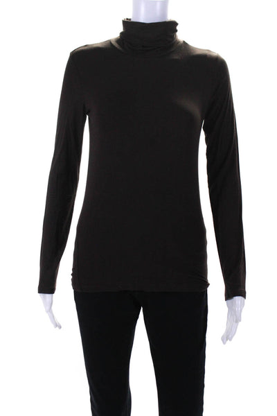 L'Agence Womens Slim Fit Turtleneck Long Sleeved Top Blouse Dark Brown Size S
