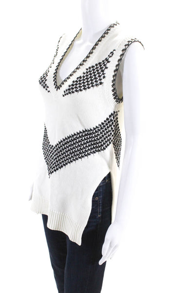 Thakoon Womens White Black Cotton V-Neck Printed Sweater Vest Top Size S