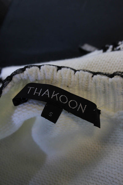 Thakoon Womens White Black Cotton V-Neck Printed Sweater Vest Top Size S