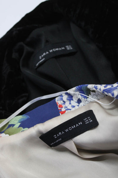Zara Woman Womens Velvet Notch Collar One Button Blazer Black Size XS M Lot 2