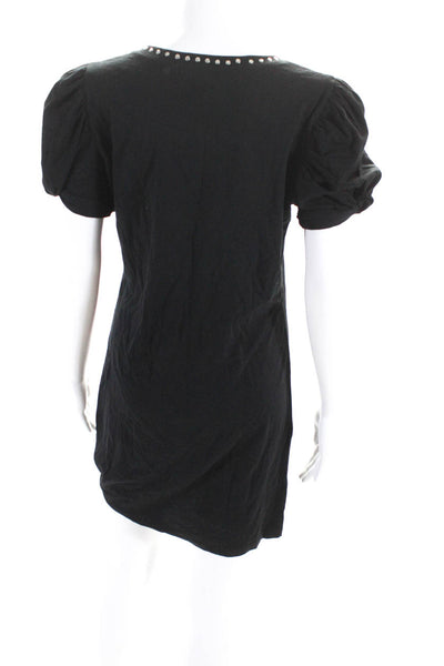 Generation Love Womens Cotton Studded Round Neck Short Sleeve Dress Black Size S
