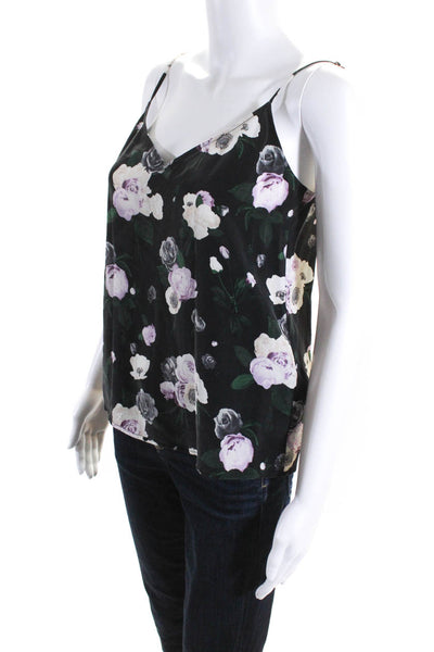 Equipment Femme Womens Silk Crepe Floral V-Neck Tank Top Blouse Black Size XS