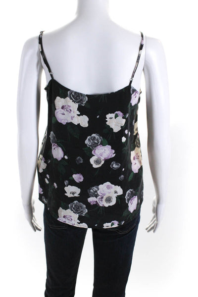 Equipment Femme Womens Silk Crepe Floral V-Neck Tank Top Blouse Black Size XS