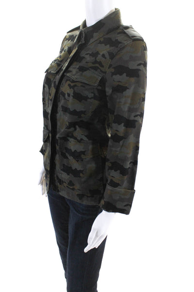 L'Agence Womens Twill Cotton Camouflage Print Button Up Jacket Green Size XS