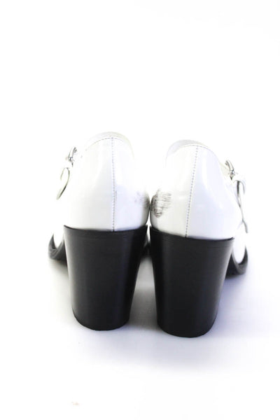 Prada Womens Block Heel Pointed Toe Ankle Strap Pumps White Leather Size 39