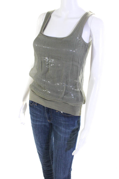 Bailey 44 Womens Silk Sequined Blouson Tank Top Green Size Extra Small