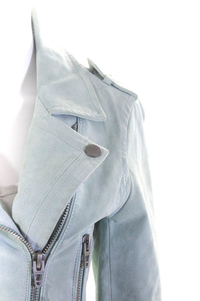 BLANKNYC Womens Suede Belted Motorcycle Jacket Powder Blue Size Small