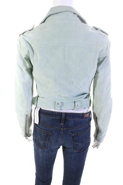 BLANKNYC Womens Suede Belted Motorcycle Jacket Powder Blue Size Small