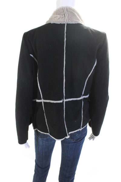 Lovestitch Womens Faux Shearling Open Front Jacket Black White Size Small