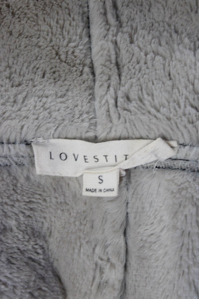 Lovestitch Womens Faux Shearling Open Front Jacket Black White Size Small