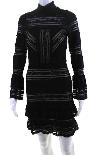 Parker Women's Round Neck Long Sleeves Lace Mini Dress Black Size 2