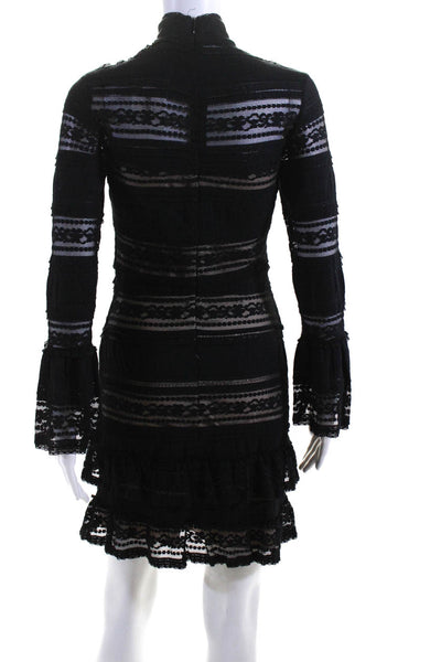 Parker Women's Round Neck Long Sleeves Lace Mini Dress Black Size 2