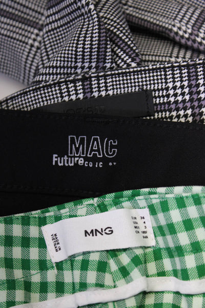 MNG Women's Flat Front Straight Leg Green Check Pant Size 4 Lot 3