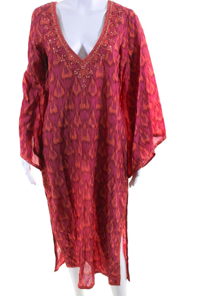 Calypso Women's V-Neck Long Sleeves Rhinestone Maxi Dress Pink Size 1