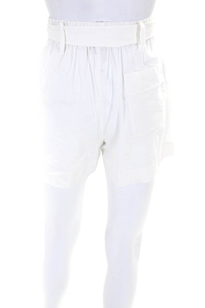 Staud Womens Belted High Rise Pleated Front Shorts White Cotton Size 4