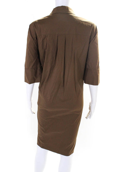 Lafayette 148 New York Womens Cotton Collared Mini Shirt Dress Brown Size 2XL