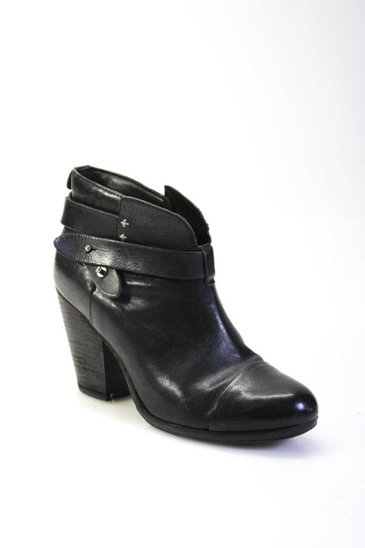 Rag & Bone Womens Leather Block Heel Pull-On Ankle Booties Boots Black Size 8