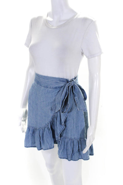 Rails Womens Woven High Rise Ruffled Knee Length Wrap Skirt Blue Size Large