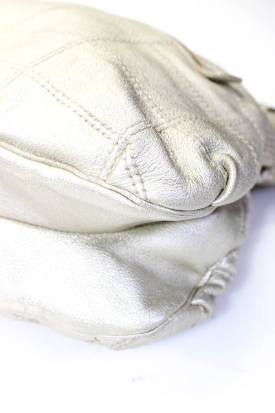 Salvatore Ferragamo Womens Quilted Pocket Front Metallic Handbag Gold Leather