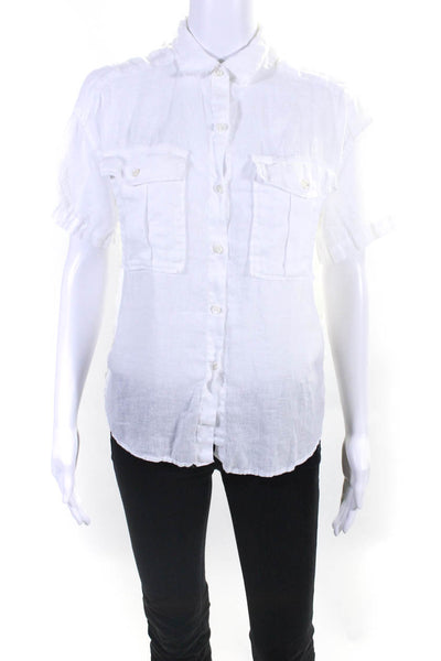 Alex Mill Womens Linen Collared Button Down Short Sleeved Blouse White Size XS