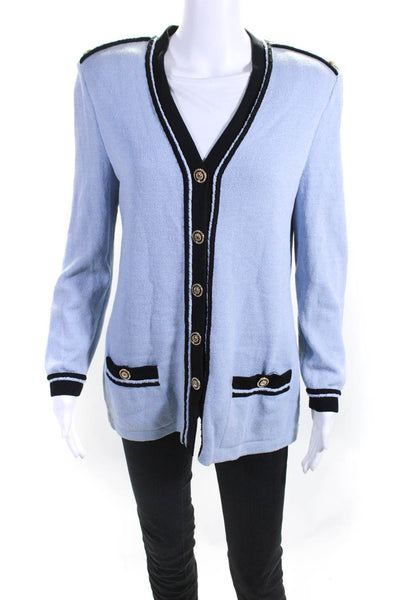 St. John Collection Women's V-Neck Long Sleeves Cardigan Sweater Blue Size S