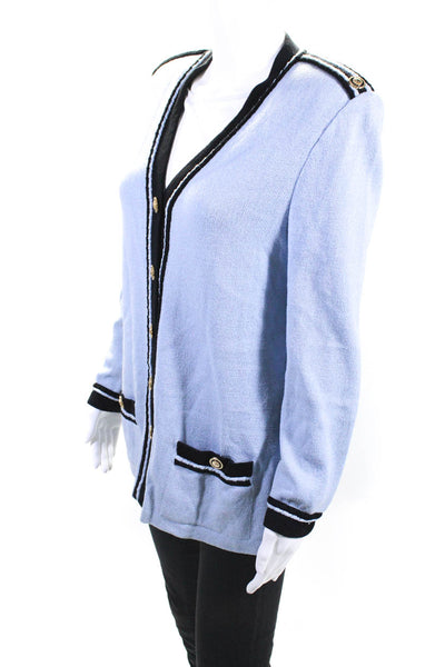 St. John Collection Women's V-Neck Long Sleeves Cardigan Sweater Blue Size S