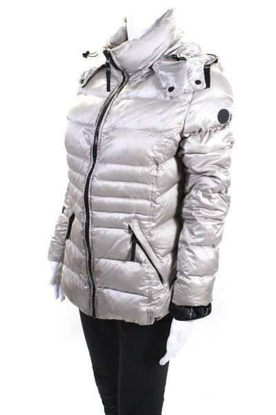 Marc Fisher Women's Fill Zip Hooded Puffer Coat Beige Size M