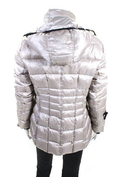Marc Fisher Women's Fill Zip Hooded Puffer Coat Beige Size M