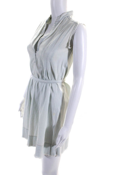 Current/Elliott Womens Chambray V-Neck Sleeveless A-Line Dress Blue Size 0