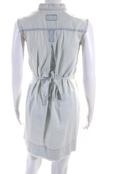 Current/Elliott Womens Chambray V-Neck Sleeveless A-Line Dress Blue Size 0