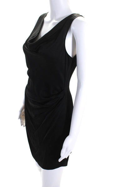 Theory Womens Silk Satin Draped Cowl Neck Zip Up Sheath Dress Black Size 4