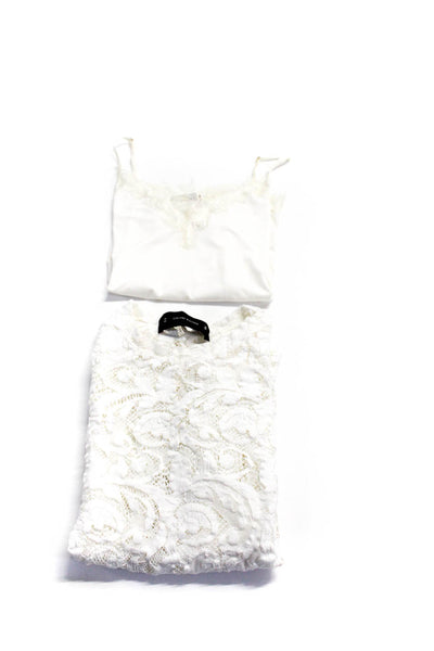 Calvin Rucker Rosemunde Womens Floral Lace Trim Blouse Tops White Size M Lot 2
